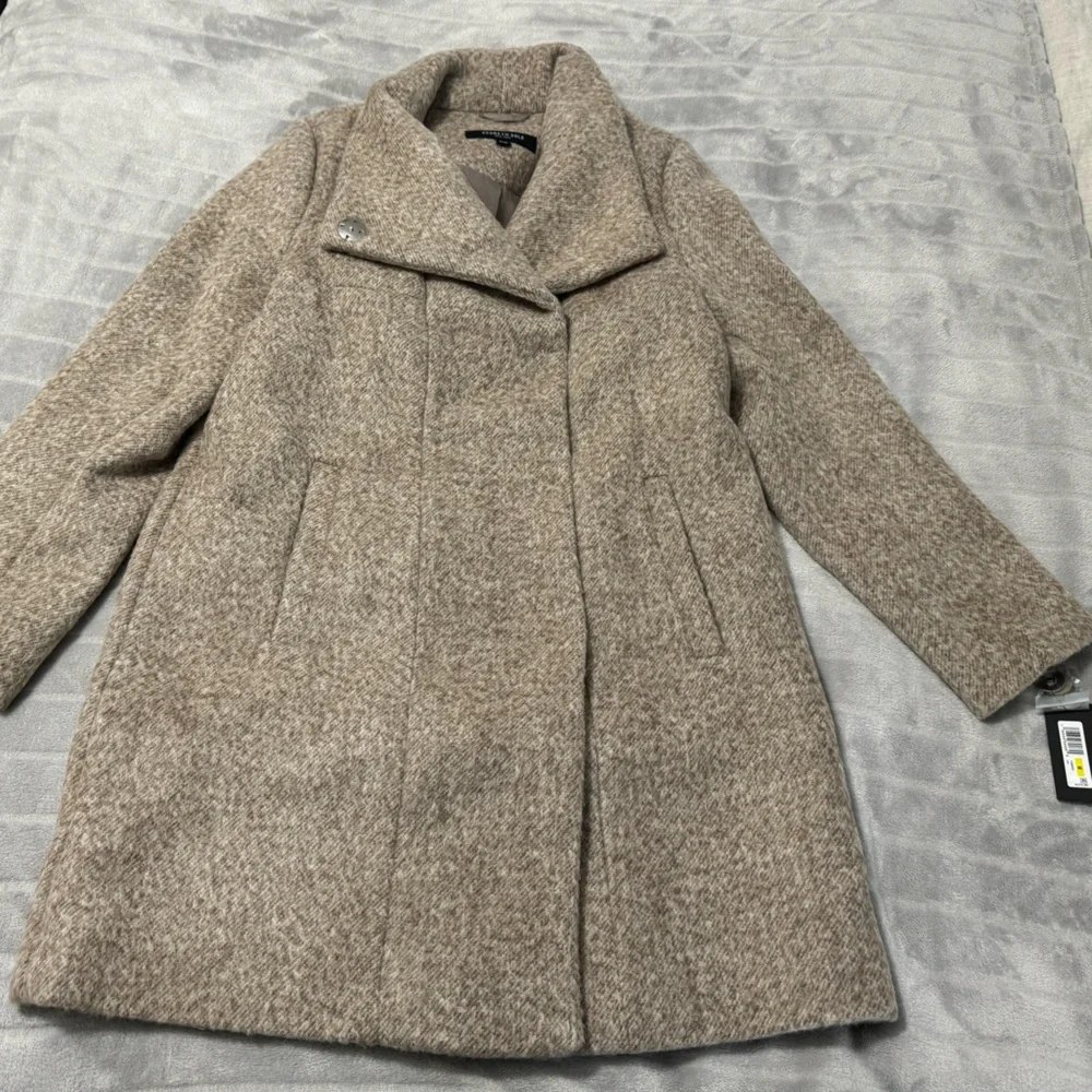 Kenneth Cole New York Women’s Asymmetrical Wool Blend Coat Camel Size Size M - Picture 1 of 10